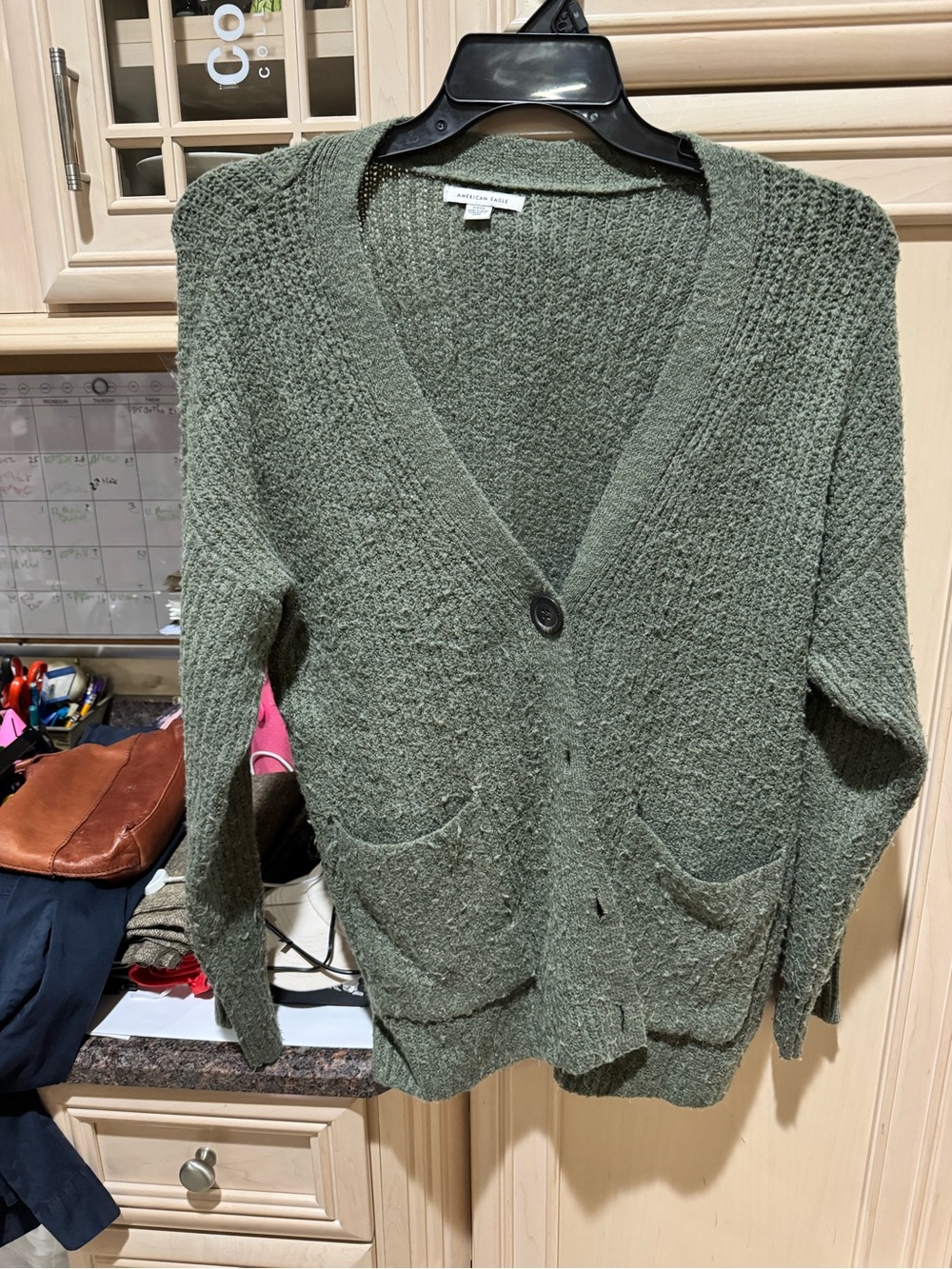 American Eagle Outfitters Olive Green V‑Neck Button Front Cardigan